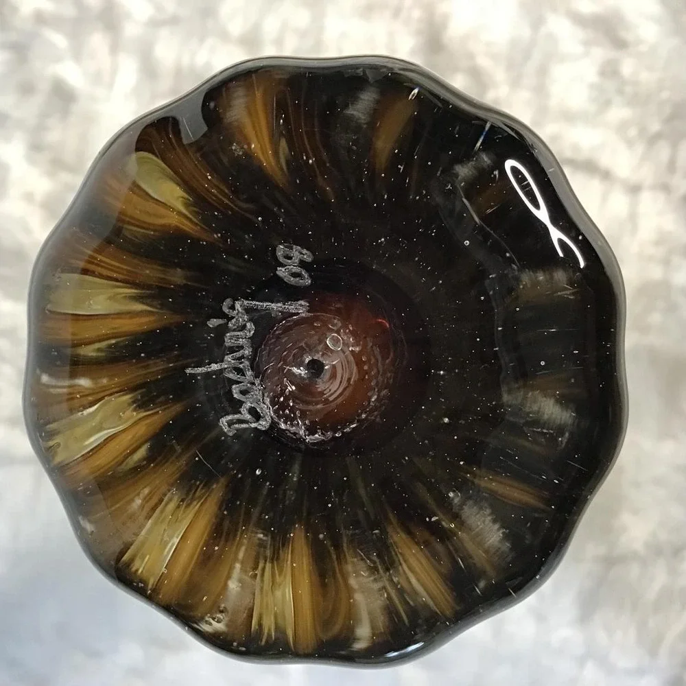 Signed Studio Art Glass Bud Vase Amber Brown Swirl Hand‎ Blown 6.5